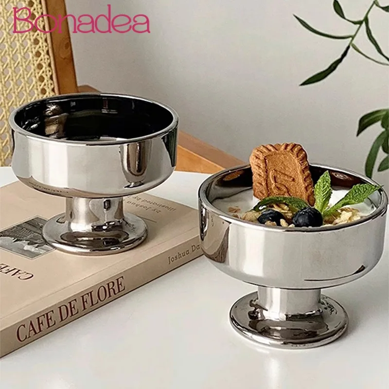 Silver Ice Cream Glasses Cups Short-legged Dessert Cup Laser Silver Glass Water Cup Antique Coffee Cups Beverage Glasses