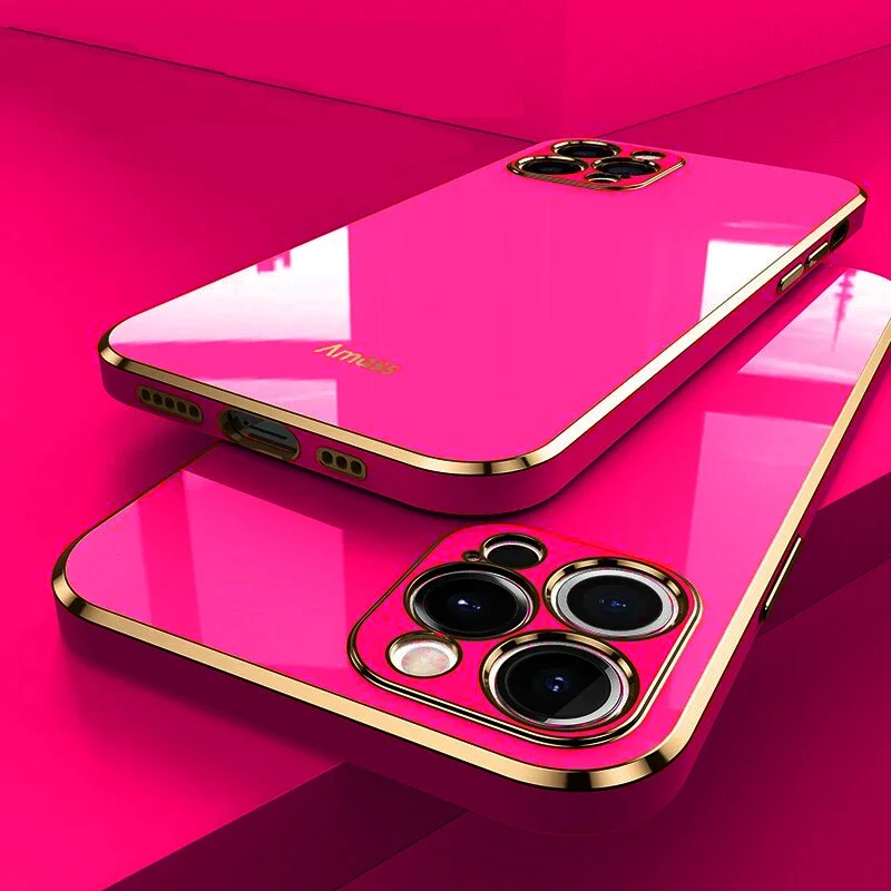 thumbnail image 1 of Luxury Square Silicone Plating Phone Case For IPhone 14 11 12 13 15 Pro Max Mini Plus XR X XS Max Solid Color Soft Cover Coque, 1 of 4