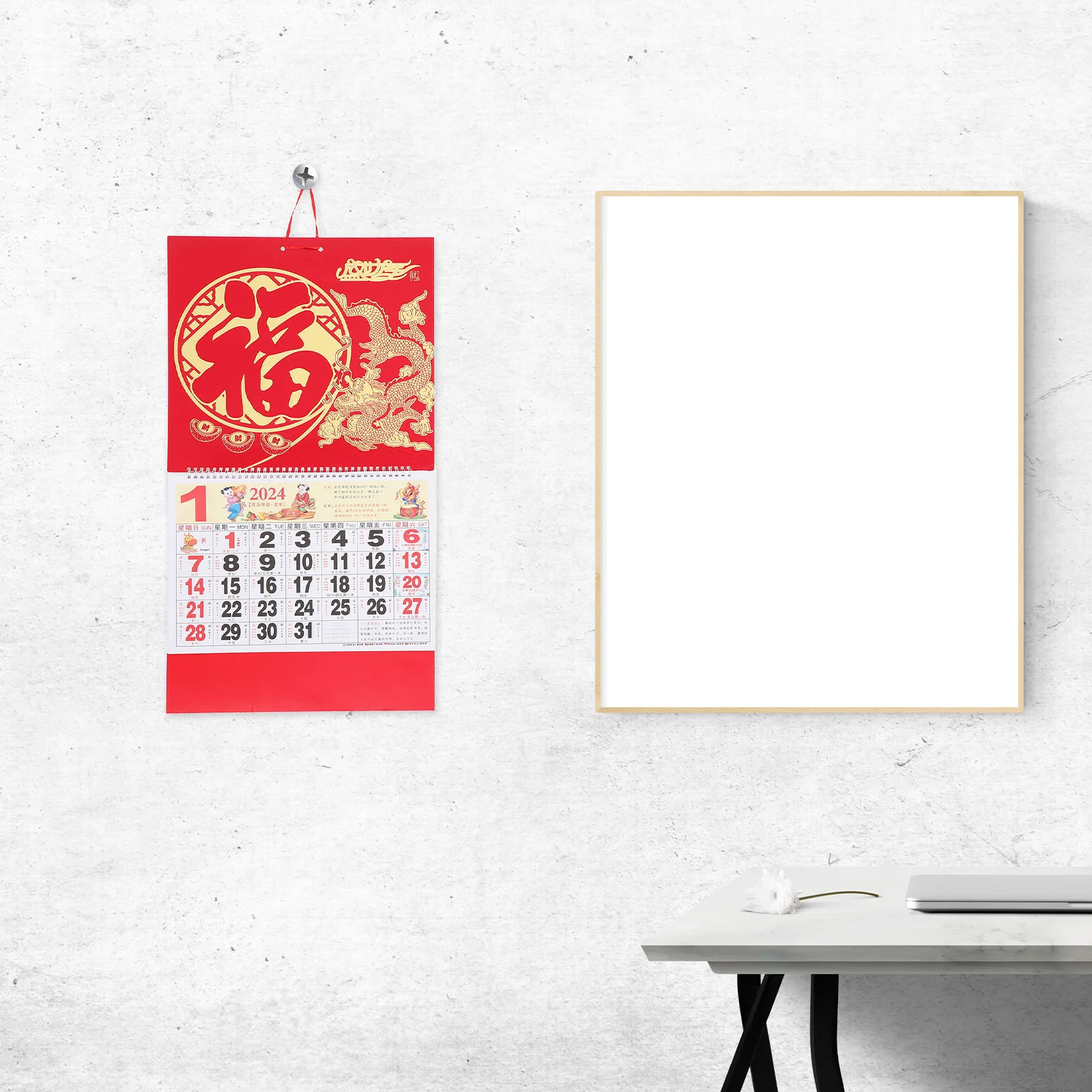 2 Pcs 2024 Wall Calendar Bathroom Decorations Chinese New Year The Dragon Lunar Paper Decorative Hanging Household