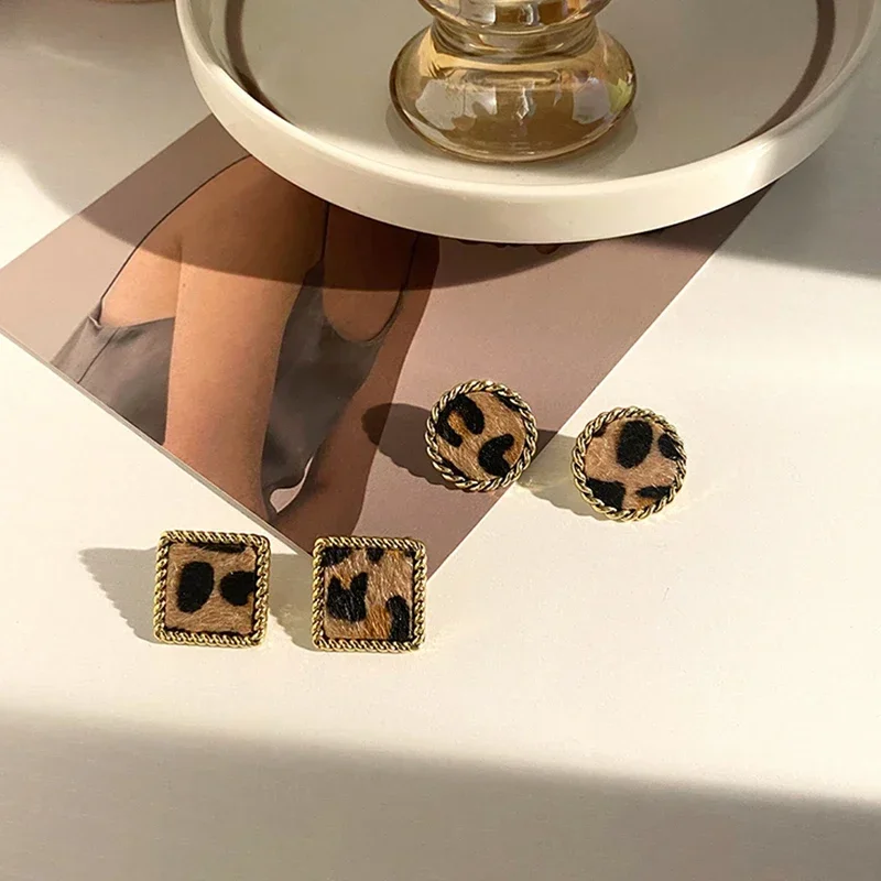 Autumn Winter Models Leopard Print Plush Earrings Female Korean Temperament Fashion Cold Wind Retro Earrings Jewelry Wholesale