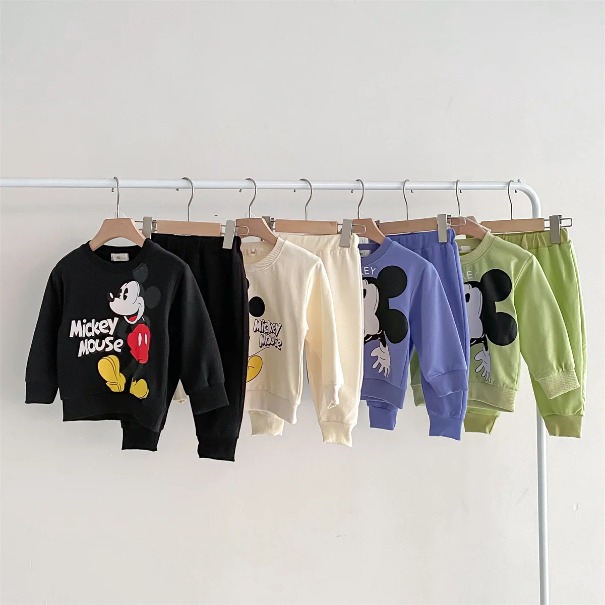 Children Tracksuit Disney Mickey Cartoon Fashion Loose Baby Girl Boy Long Sleeve Crewneck Hoodies + Pants Two Piece Set Clothes