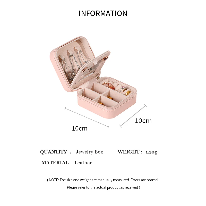 Portable PU Leather Travel Jewelry Case with Mirror and Zippered Organizer