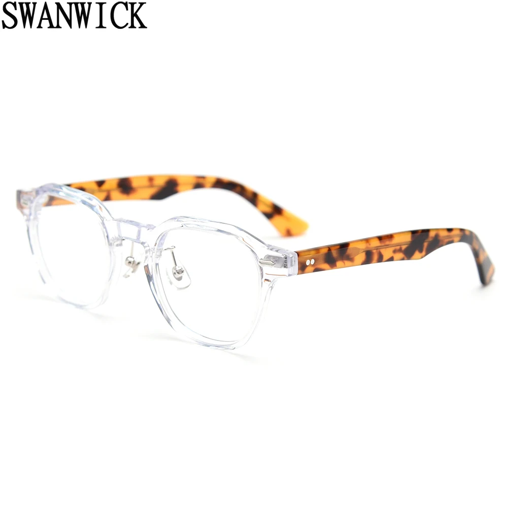 

Swanwick retro acetate glasses for men handmade square glasses frames women gray leopard clear lens korean style high quality
