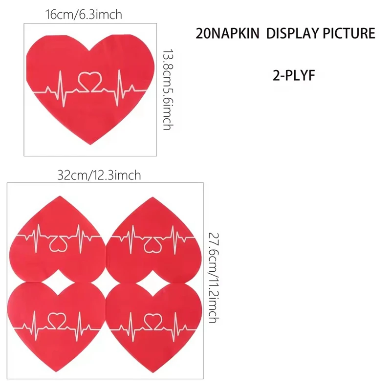 20Pcs Red Heart Paper Napkins Love Disposable Tissues Towel for Valentine's Day Wedding Party Table Decoration Romantic Gifts
