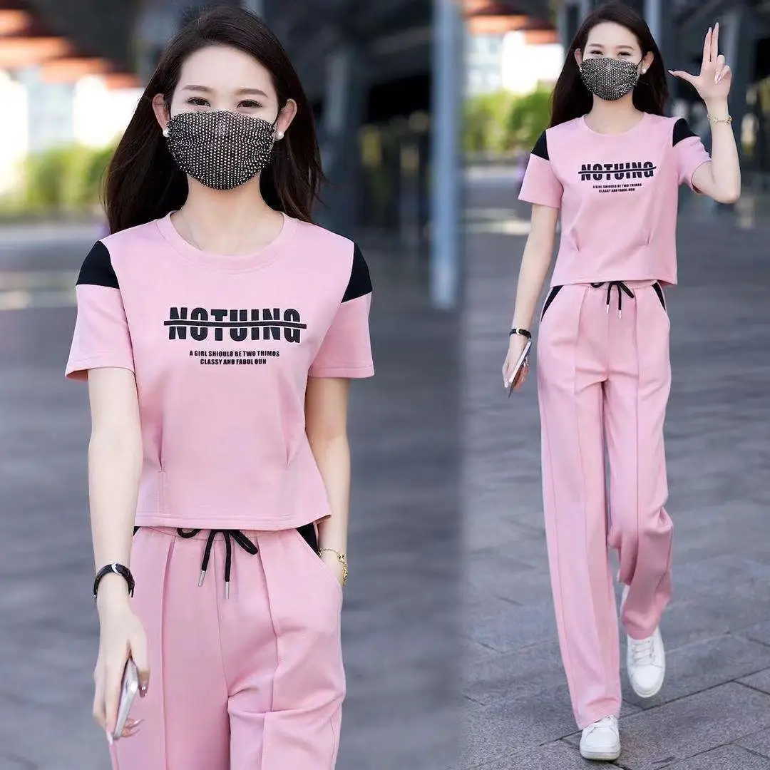 Leisure Sportswear Set for Women's Summer New Fashionable Temperament, Reducing Age and Slimming Two-piece Set