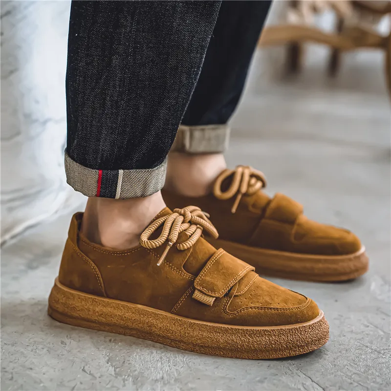 New Khaki Suede Shoes for Man Soft Comfy Men's Leather Casual Shoes Fashion Lace-up Designer Shoe Man Moccasins chaussure hommes 2