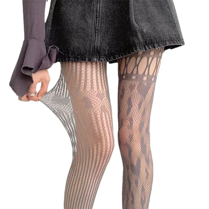 Damen Sexy Spitzen-Netzstrümpfe Lolita Ausgehöhlte Einfarbige Strumpfhose Unregelmäßige Hautfreilegende Strumpfhose Schlankmachende Y2k-Bodystockings – Detail 10