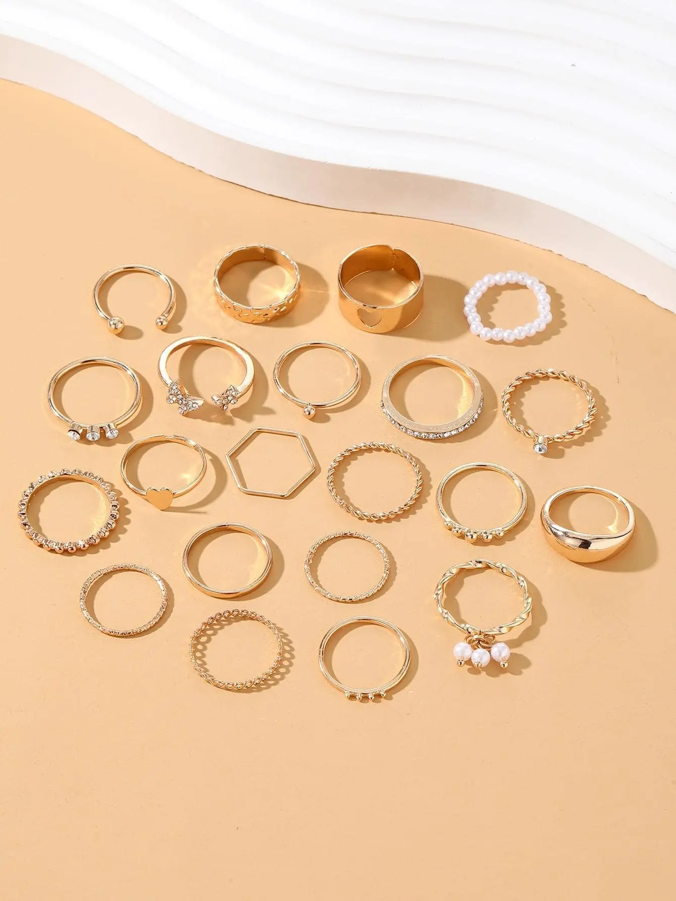 S37f7d10499254774927f6527b3d96509w 23pcs/Set Vintage Heart Butterfly Rings Set For Women Fashion Gold-color Geometric Hollow Finger Ring Wedding Party Jewelry Mallzona