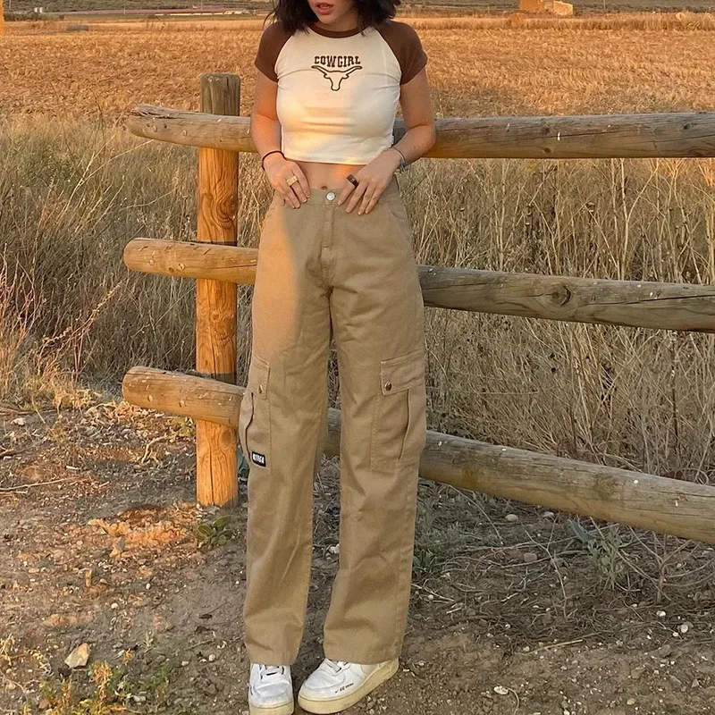 High Casual Loose E-girl Jeans Pants Big Pocket Boyfriend Overalls Waist Drape Wide-leg Pants 90's Ladies Mom Pants Streetwear