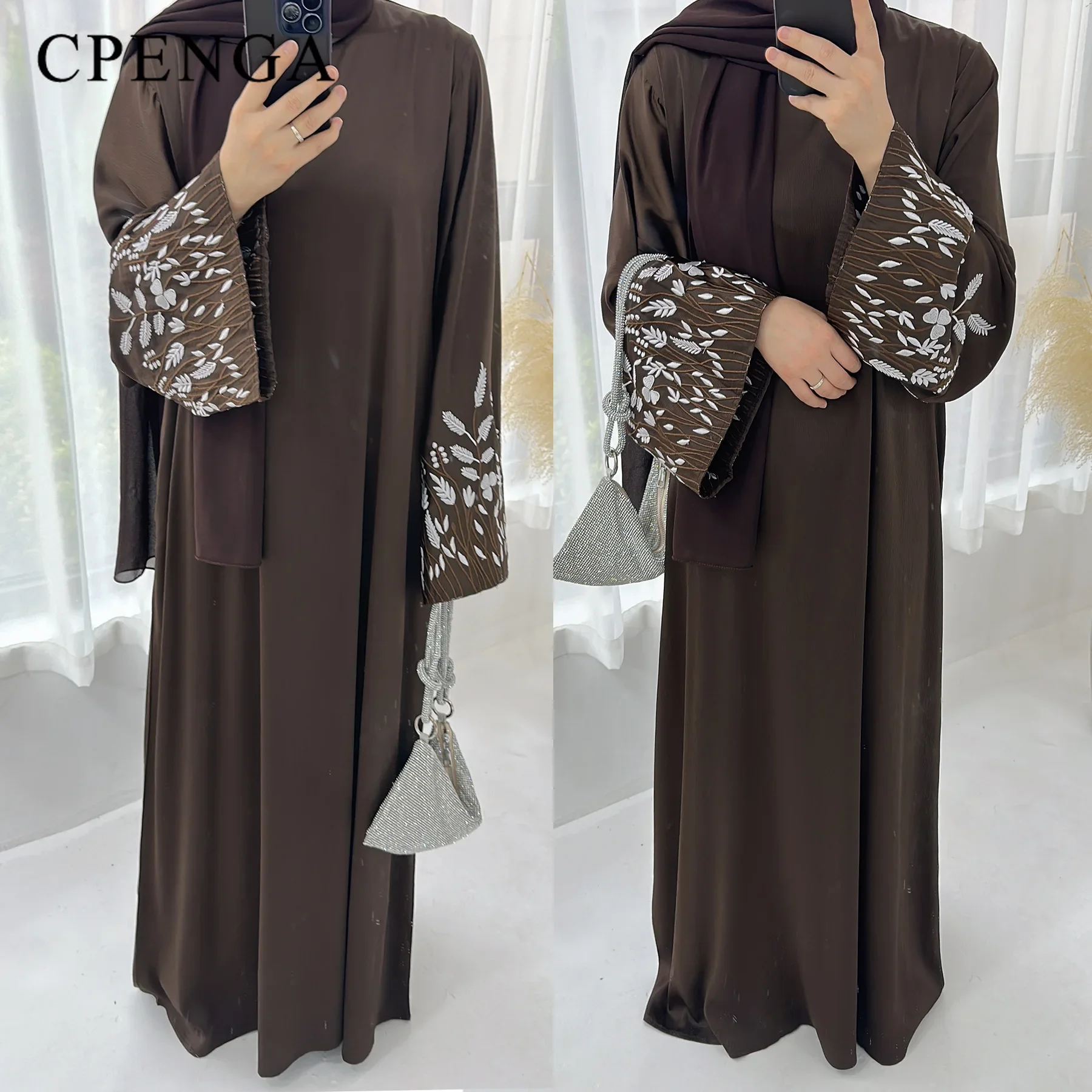 2024 Embroidery Kimono Muslim Robe Syari Female Full Length Muslim Outerwear caftan Black Abaya Saudi Arabia dress for women 4