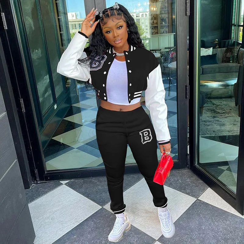MODX European and American women's cross-border Baseball uniform letter printed casual two-piece sports suit