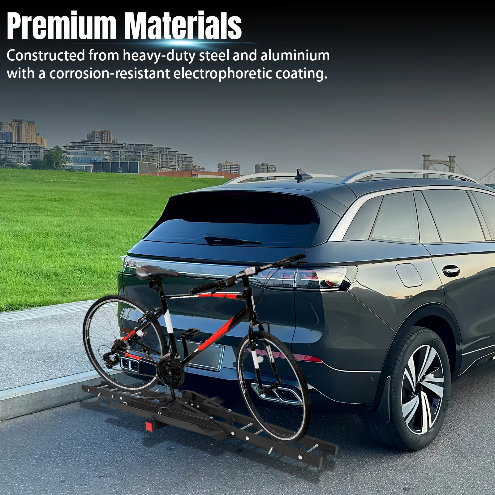 Motorcycle Hitch Carrier Anti Tilt Rear Trailer Steel Mount Rack Rust Proof Electric Bicycles Racks for SUVs Cars Trucks Vans