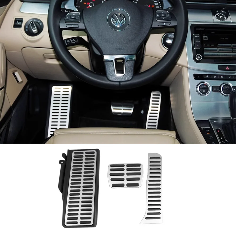 Car Stainless Steel Pedal Stainless Steel Pedal Cover For Volkswagen VW Caddy 2K MK3 Life Maxi 2004~ AT MT Anti-Slip Fuel Brake Footres Cover Accessorie
