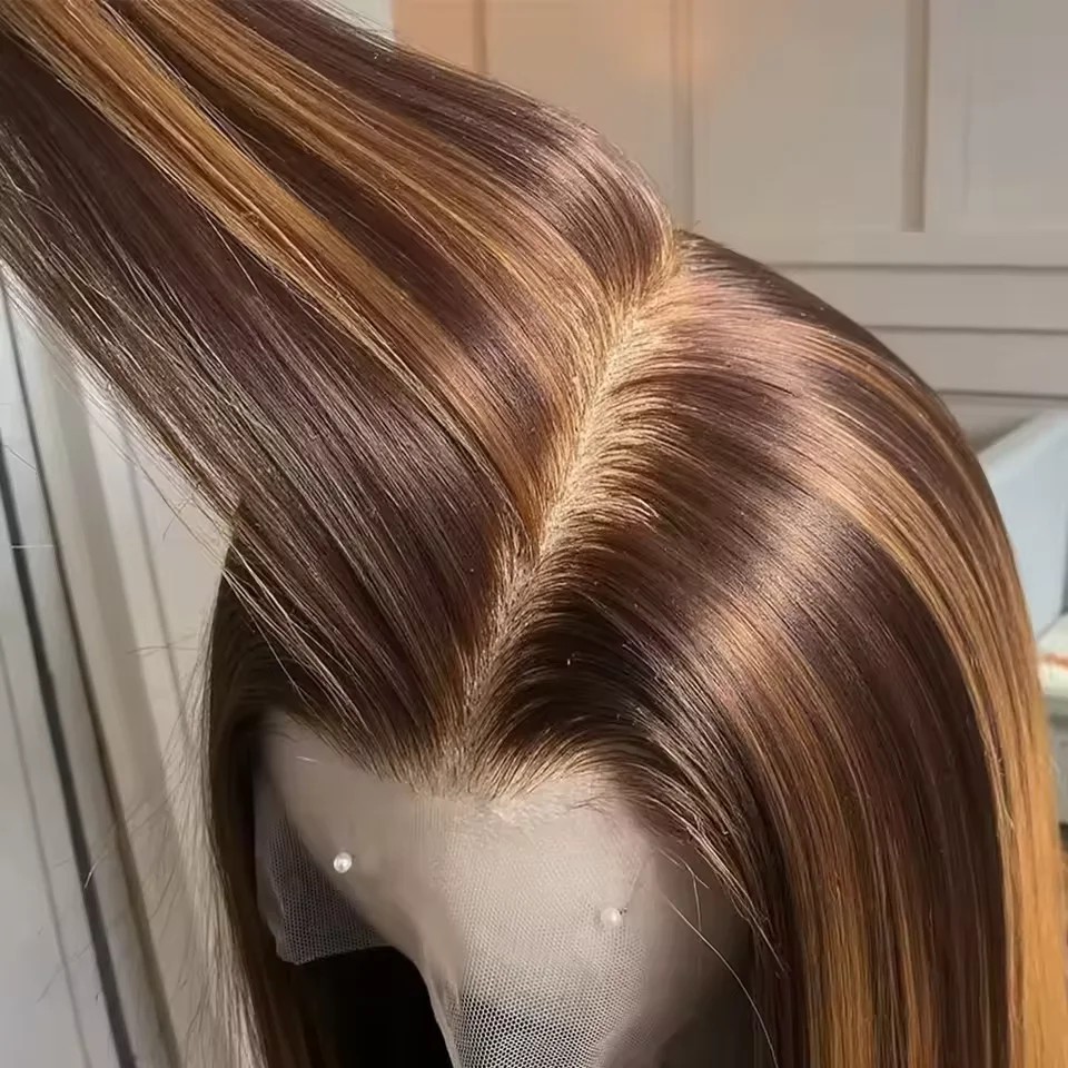 32 Inch 5x5 Straight Highlight HD Lace Front Human Hair 13x4 Lace Frontal Wigs 4/27 Ombre Honey Blonde Color Wig For Women 2