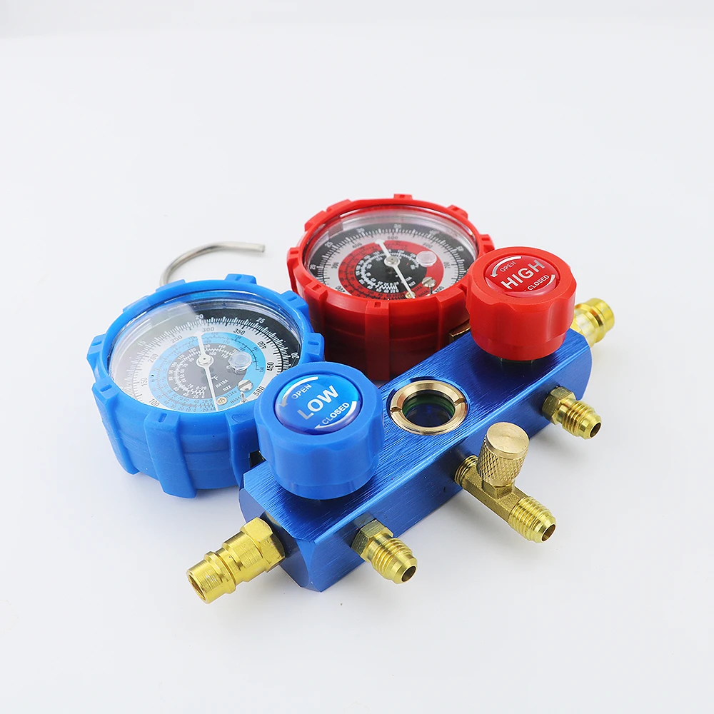 Manifold Car Air Conditioning Diagnostic Freon Charging Pressure Gauge Set Fits R134A R404A R410A R22 Refrigerants Regulator