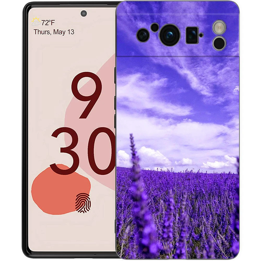 Elegant Lavender Floral Soft Shockproof TPU Phone Case - Black Cover