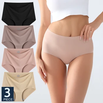 FINETOO 3 Pezzi Mutandine da Donna Intimo Senza Soluzione di Continuità Slip Invisibili Vita Alta Copertura Completa Traspirante Assorbimento dell'Umidità Mutande