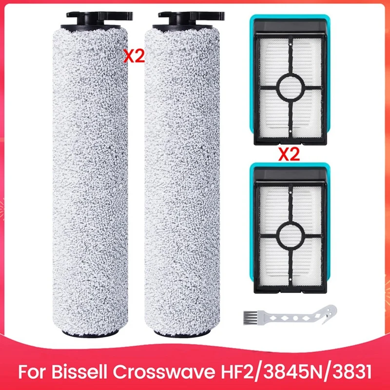 7-Piece Replacement Brush Roll And Filter Set For Bissell Crosswave 3831, HF2, 3845