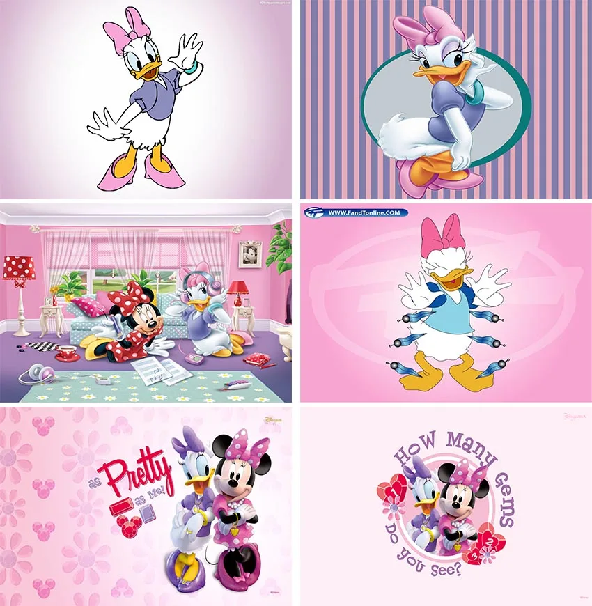  Fondo rosa para fiesta de cumpleaños de niños y niñas, cartel con temática de Minnie Mouse, Daisy, pato, decoración para fiesta de cumpleaños