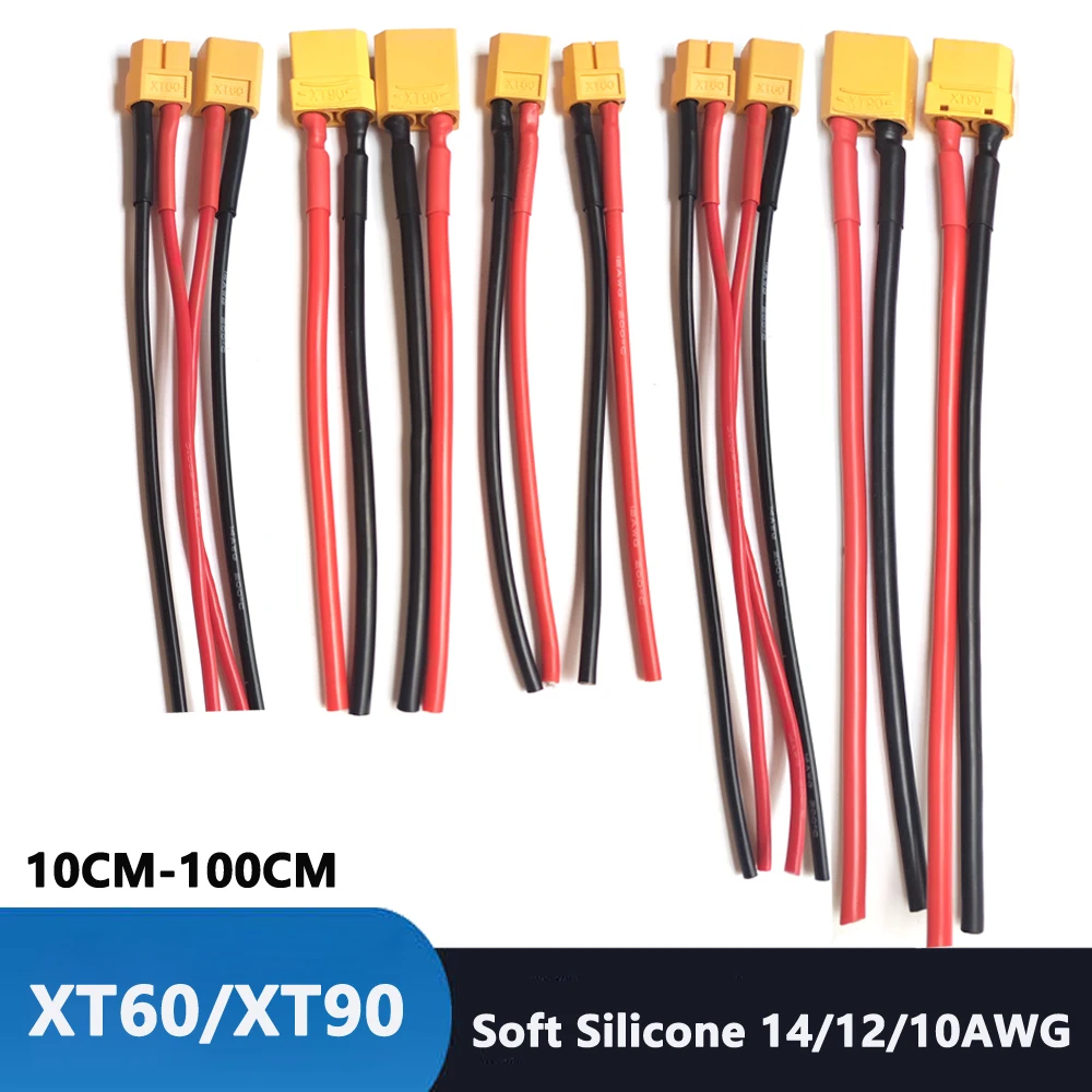 XT60 XT90 หญิง/ชายปลั๊กแบตเตอรี่ขั้วต่อขนานซิลิโคนยืดหยุ่น Wire14AWG /12AWG/10AWG สําหรับ RC LiPo แบตเตอรี่มอเตอร์ 1