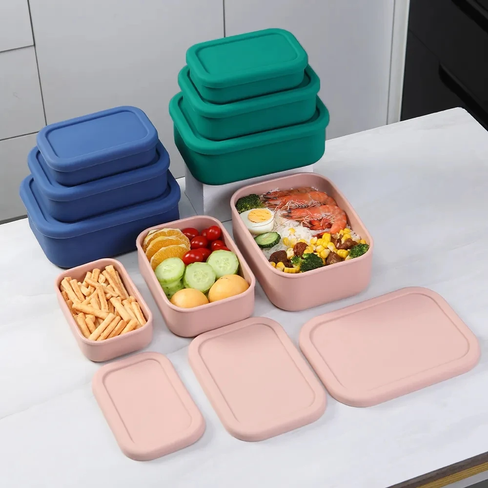

Silicone Food Storage Container with Lids Reusable Airtight Lunch Bento Boxes for Adults Kids Freezer Camping Snack Container