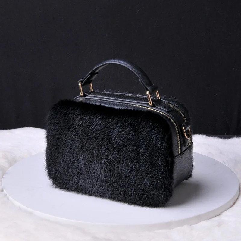 Women's Luxury Fur Pocket Bag High Quality Mink Fur With Cowhide Handbag Fashion Chain Can Cross Body Fur Bag