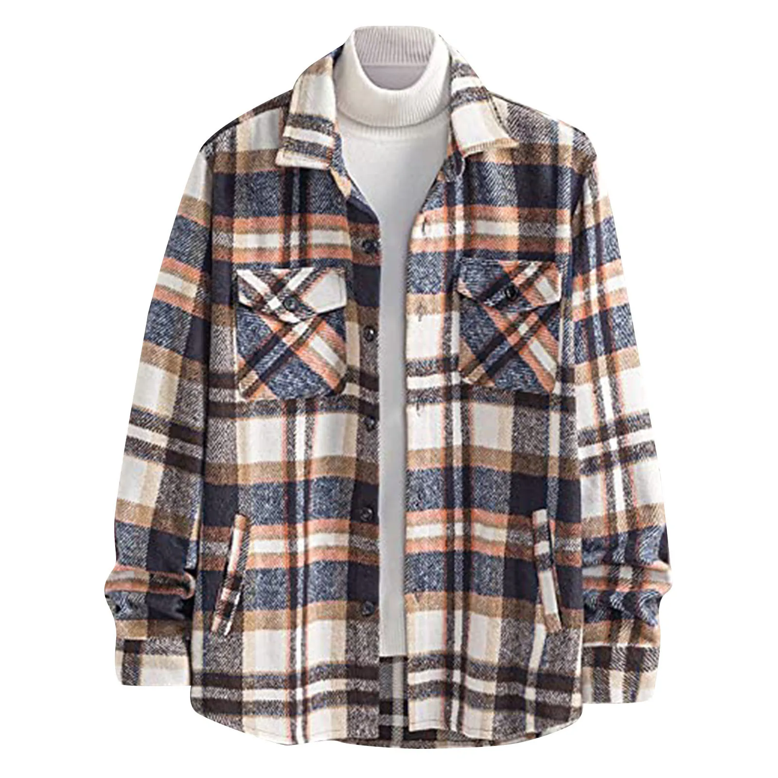 

Рубашка мужская с отложным воротником, модная блузка с принтом в клетку, с двумя карманами, на пуговицах, с длинным рукавом, наряд, Топ