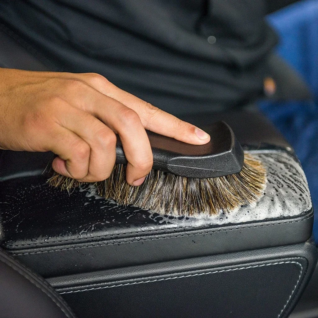 Brosse de nettoyage en cuir de crin de cheval, brosse de détail en crin de cheval véritable, outils de détail d'intérieur de voiture pour le nettoyage et le lavage de voiture