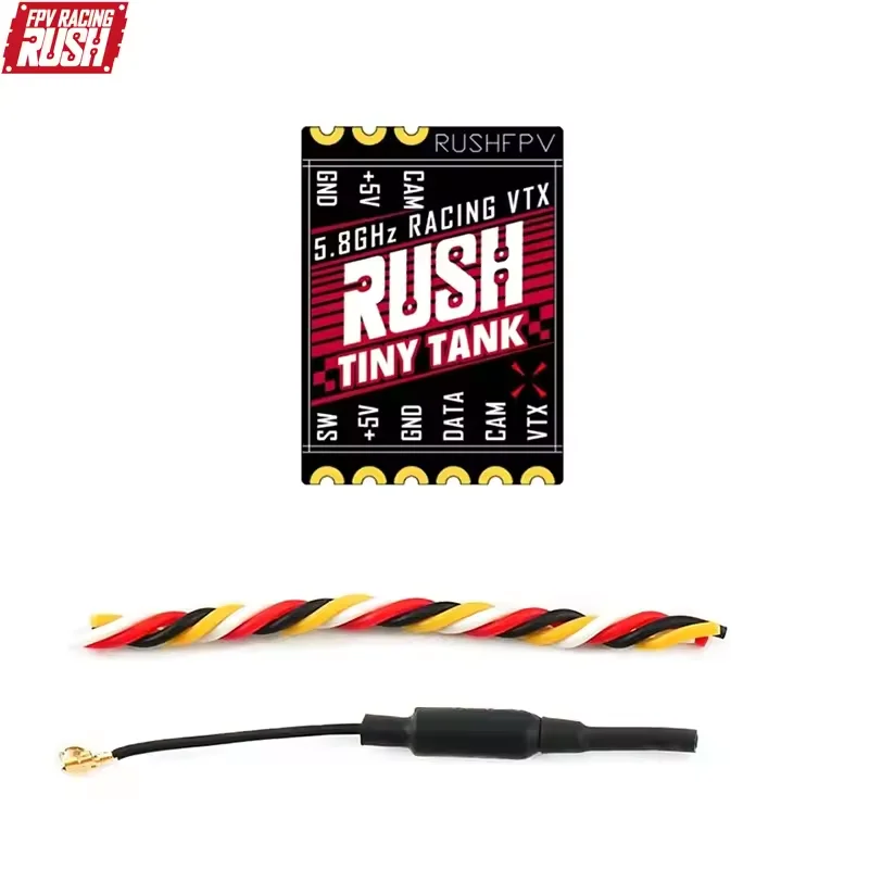 Vue de dessus du transmetteur FPV micro RUSHFPV TANK TINY VTX 48CH 350mW avec dissipateur thermique