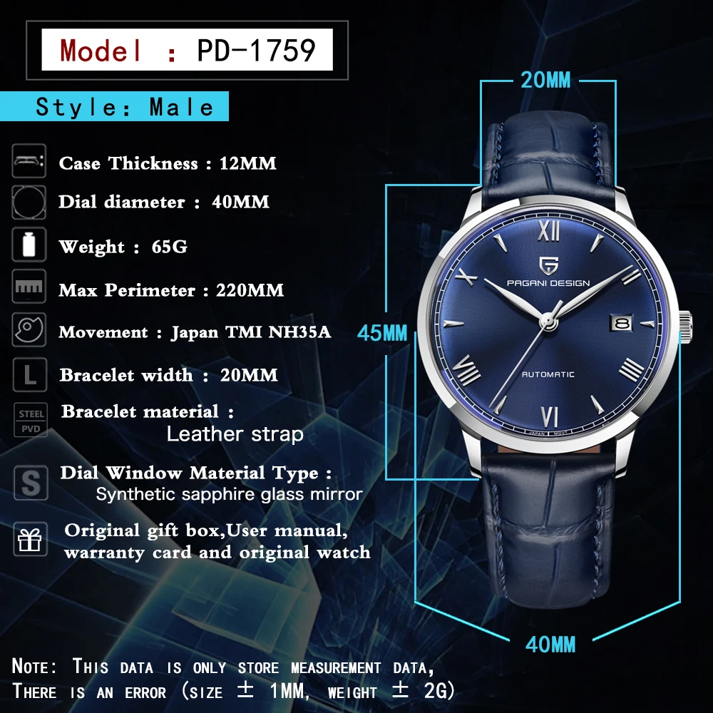 PAGANI DESIGN Mens Watches NH35A Top Brand Luxury Mechanical Automatic Watch Men Stainless Steel Sapphire Sports 100M Waterproof