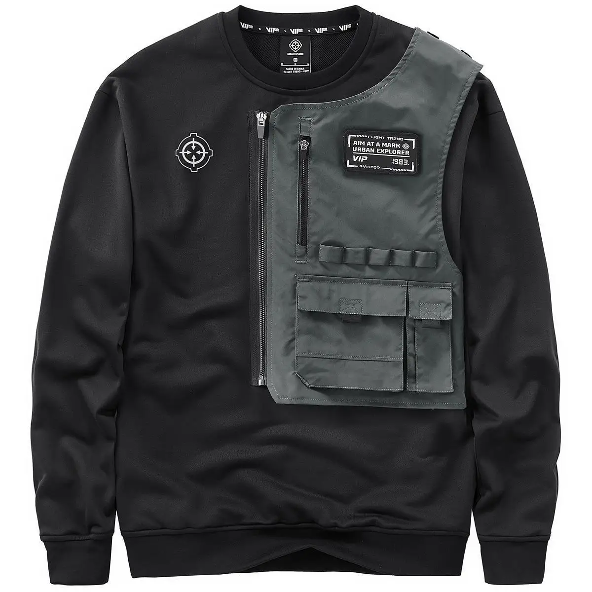 

Autumn And Winter Sweater Men's Multi Pocket Long Sleeve T-shirt Round Neck Fake Two Piece Tactical Work Top