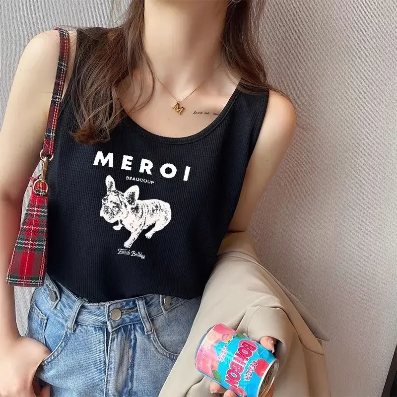 Summer Women White Tank Top Sleeveless Tight Ribbed Female Black Knit Vest Straps Simple Casual Fitness Basic Solid Clothing