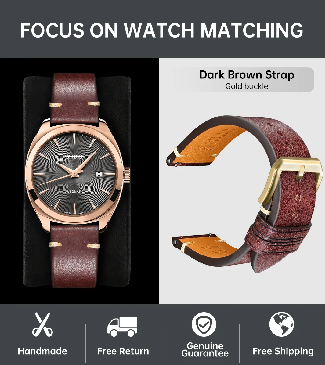 Italian Pueblo Leather Luxury Quick Release Watch Strap - Premium Watch Band Bracelet in 20mm & 22mm Sizes