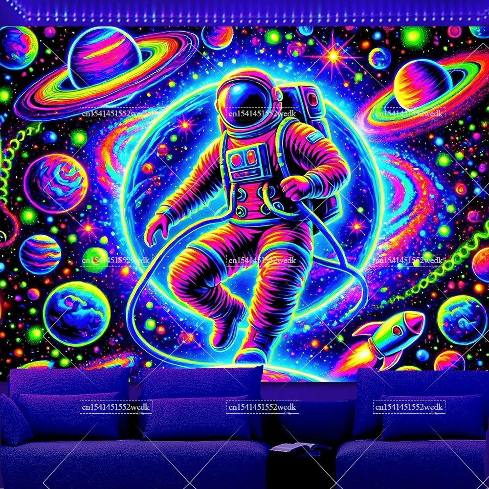 Schwarzlicht Astronaut Wandteppich Pflanze Tastatur Pilz UV Reaktive Poster Galaxy Wandteppiche Wand Kunst Dekor Für Schlafzimmer Tapete – Detail 3
