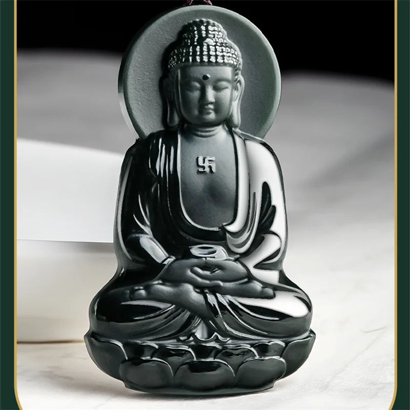 

JiaLe/Natural Hetian Jade Carved Three-dimensional Big Day Tathagata Necklace Pendant Fashion High-end Jewelry Men Women Amulet