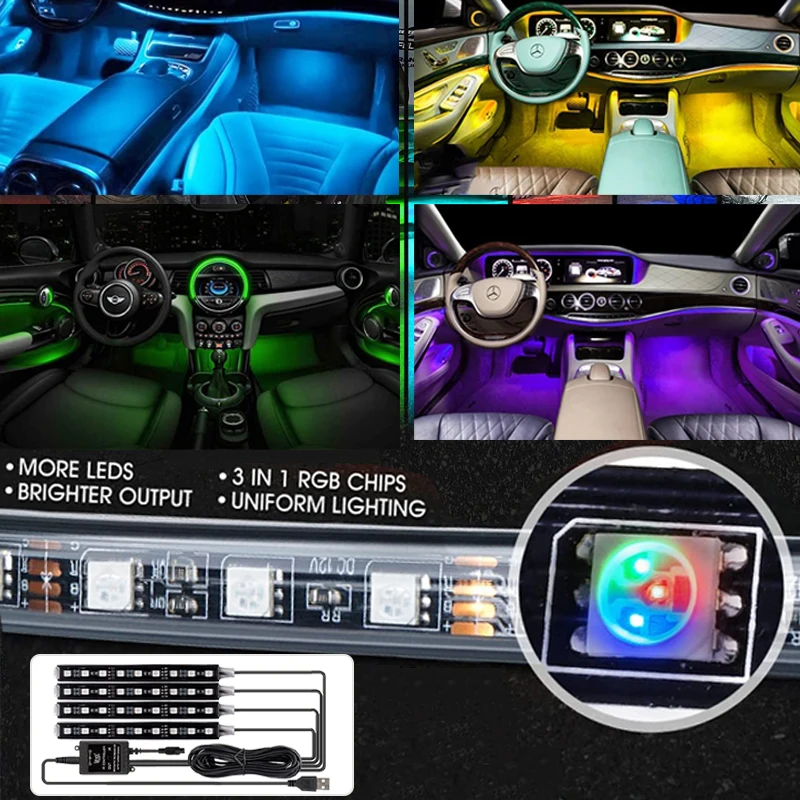 LED Strip Lights LED Car Lights LED Lights LED Atmosphere Lamp LED Light Strip LED Car Decorative Lights LED Car Decoration Lamp Car Ambient Lights LED Atmosphere Lighting LED Interior Lights Car Interior RGB LED Strip Atmosphere Decorative Ambient Light Flexible Colored LED With APP Music Remote Controlled Rhythm Lamp