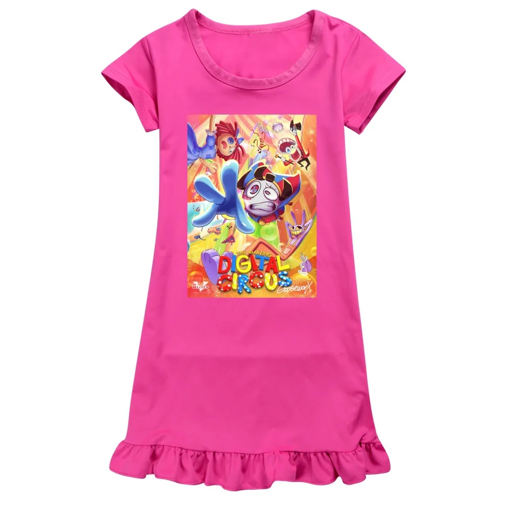 The Amazing Digital Circus Nightdress Summer Girls Pajamas Dresses Children Cartoon Nightgown Home Clothes Kids Cute Sleepwear