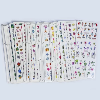 네일 워터 데칼 기하학 컬러 블록 라인, 잎 꽃, 네일 슬라이더 스티커, 매니큐어용 여름 과일, 네일 워터 마크 장식