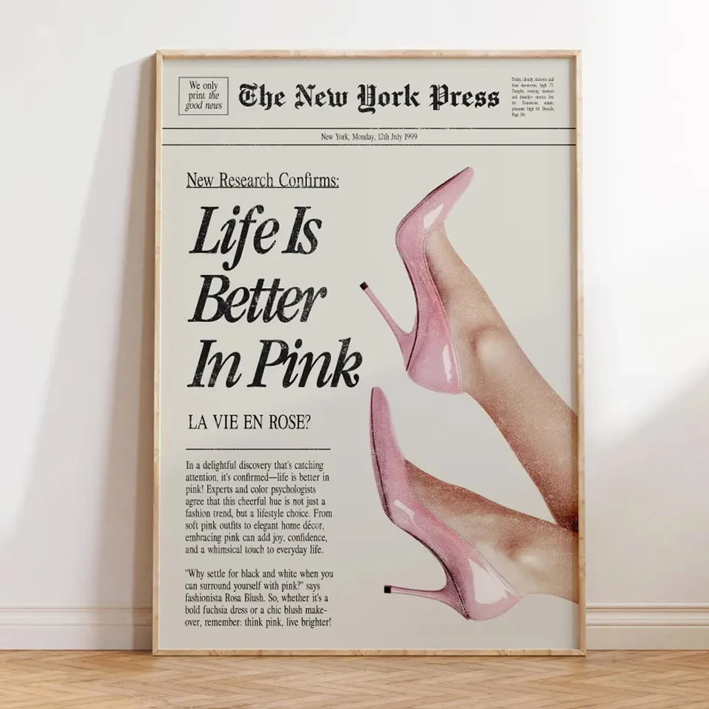 1PC Frameless Life is Better in Pink Poster Canvas Painting Vintage Aesthetic Wall Art for Living Room Home Office Bedroom Decor 1