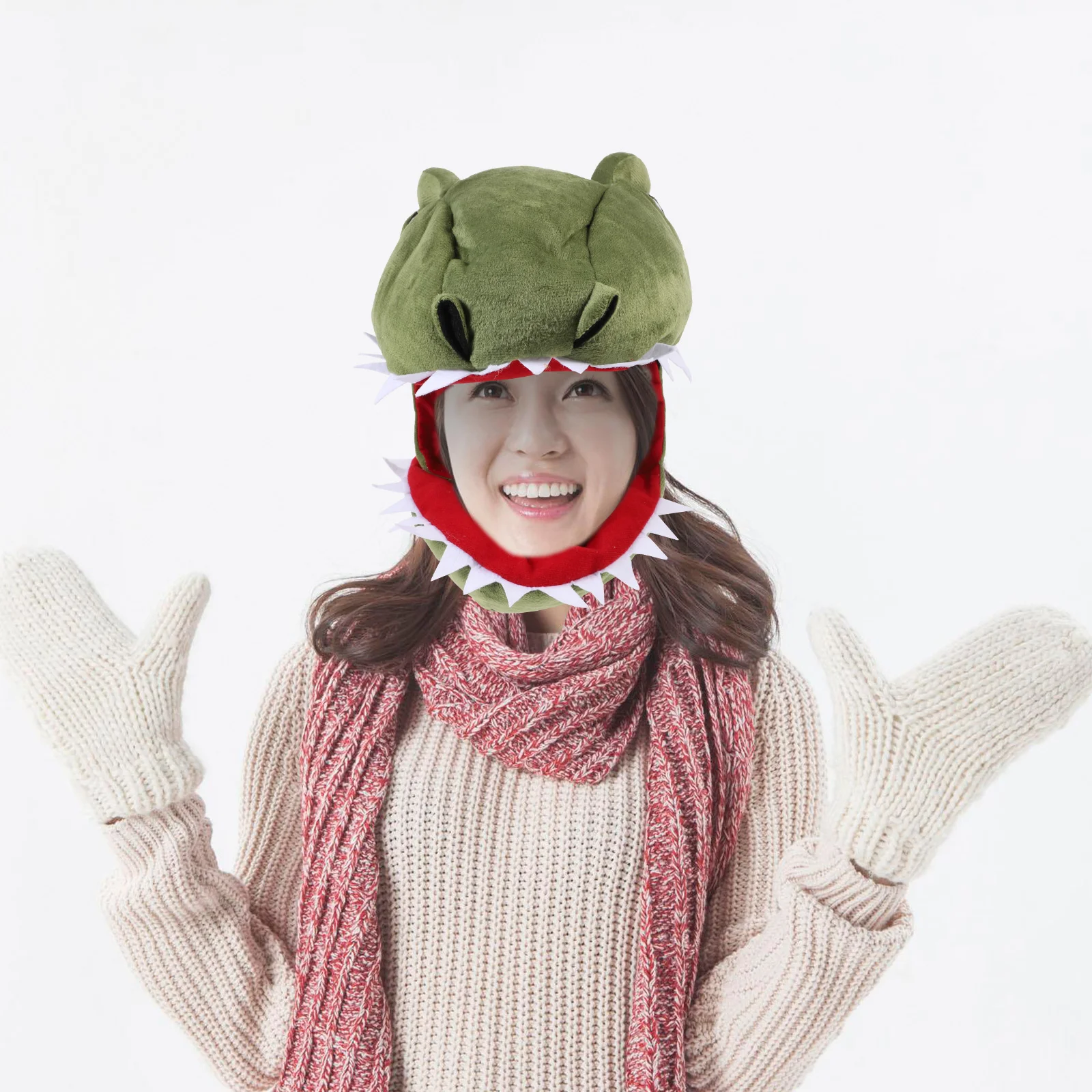 1Pc Dinosaur Shaped Hat Decorative Headgear Winter Warm Hat Photo Prop (Green) Decorative Festival Headdress