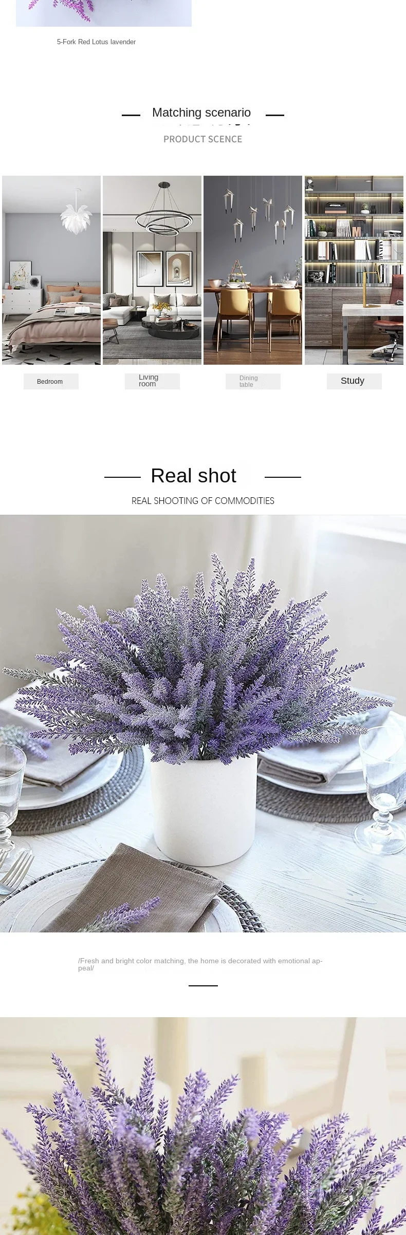1 Bündel lila künstlicher Lavendelblumenstrauß künstliche Pflanze für Zuhause, Outdoor, Garten, Hochzeit, Büro, Tischdekoration – Detail 3