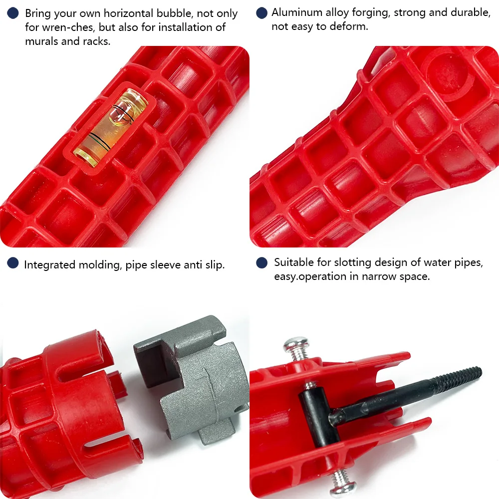 Clé à Tube Multifonction 8 En 1, Plomberie Pour Le Salle De Bain Et La Cuisine 140 Mm Antidérapant AIBOTOOLS