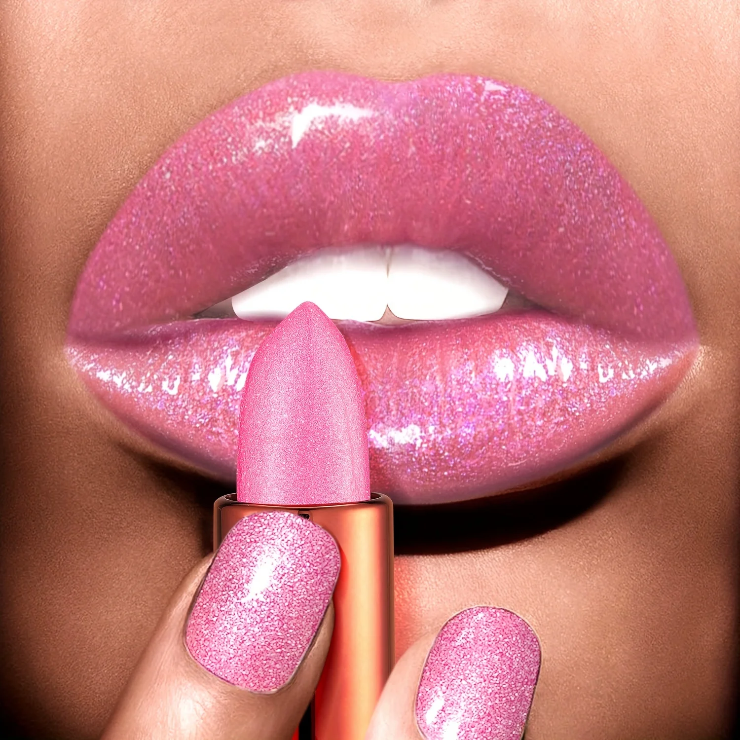 Rose smoke powder, bright starry sky, glossy velvet texture, durable, make your lips shiny, waterproof, anti-fouling. 2