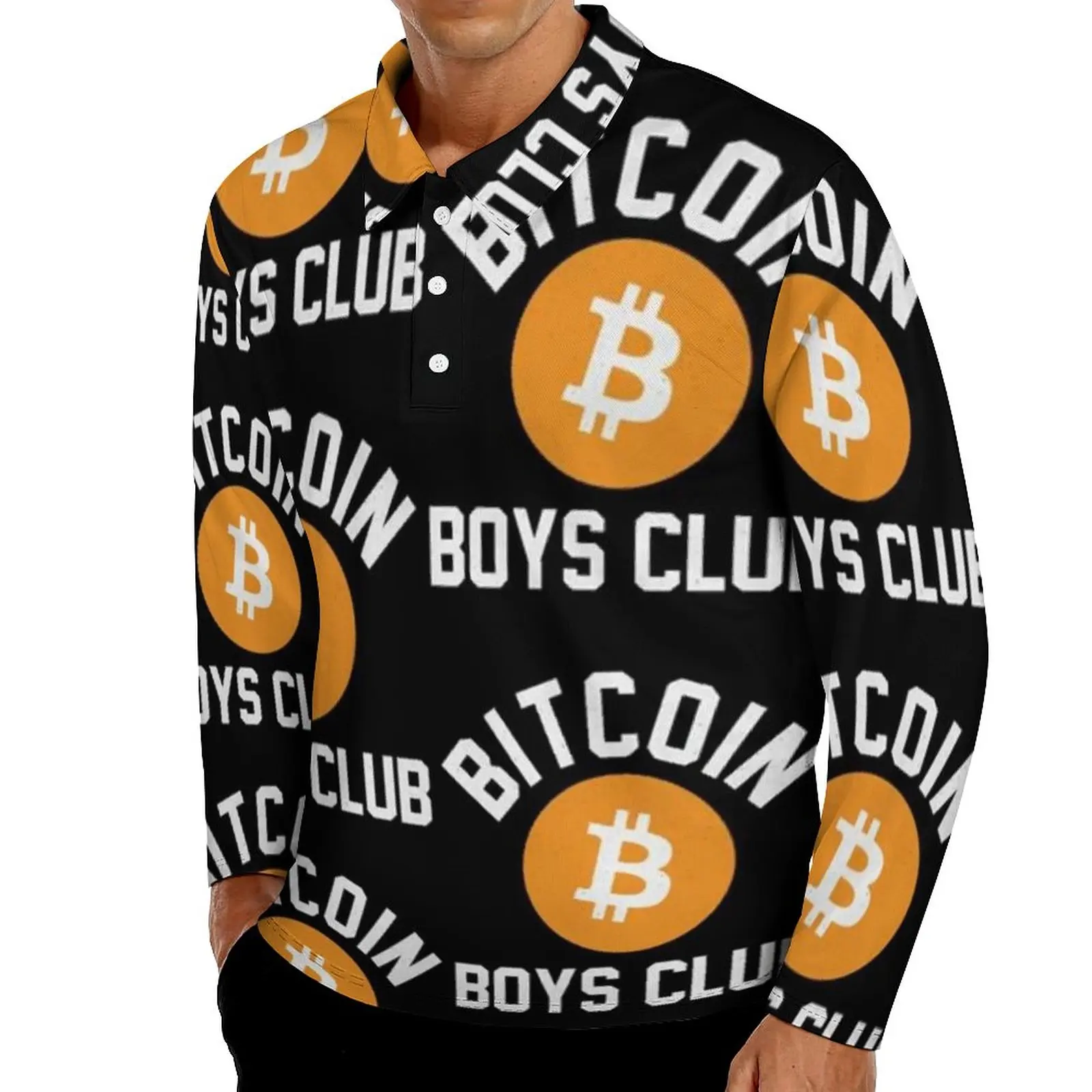 

Bitcoin Polo Shirts Man Boys Club Digital Currency Casual Shirt Spring Y2K Turn Down Collar Long Sleeve Design Oversize T-Shirts
