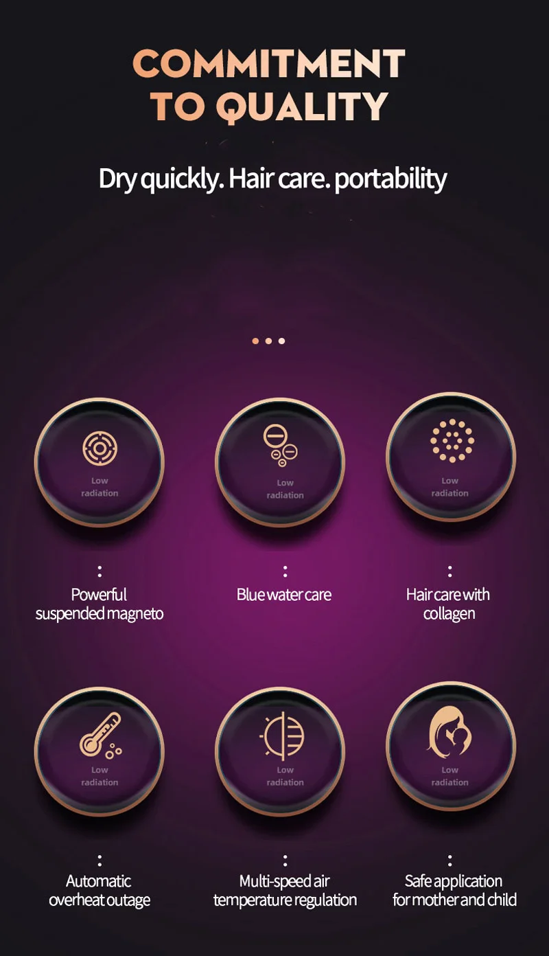 Description Picture 5 of itemColorful Fashion Ultra-Thin Portable Hair Dryer Negative Ion Smart Professional Cold And Hot Hair Blower For Salon Home Hotel