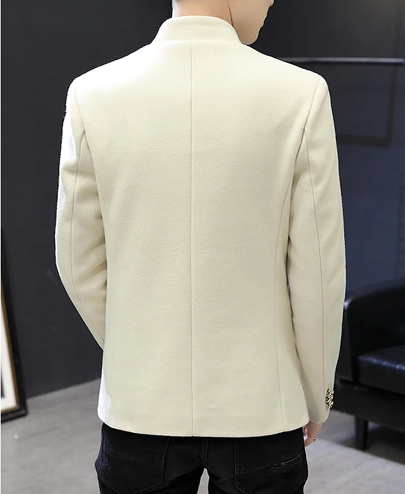 Boutique Men's Thickened Stand-up Collar Elegant Blazer Casual Korean Version Slim Youth Tunic Woolen Small Suit Jacket mens suit