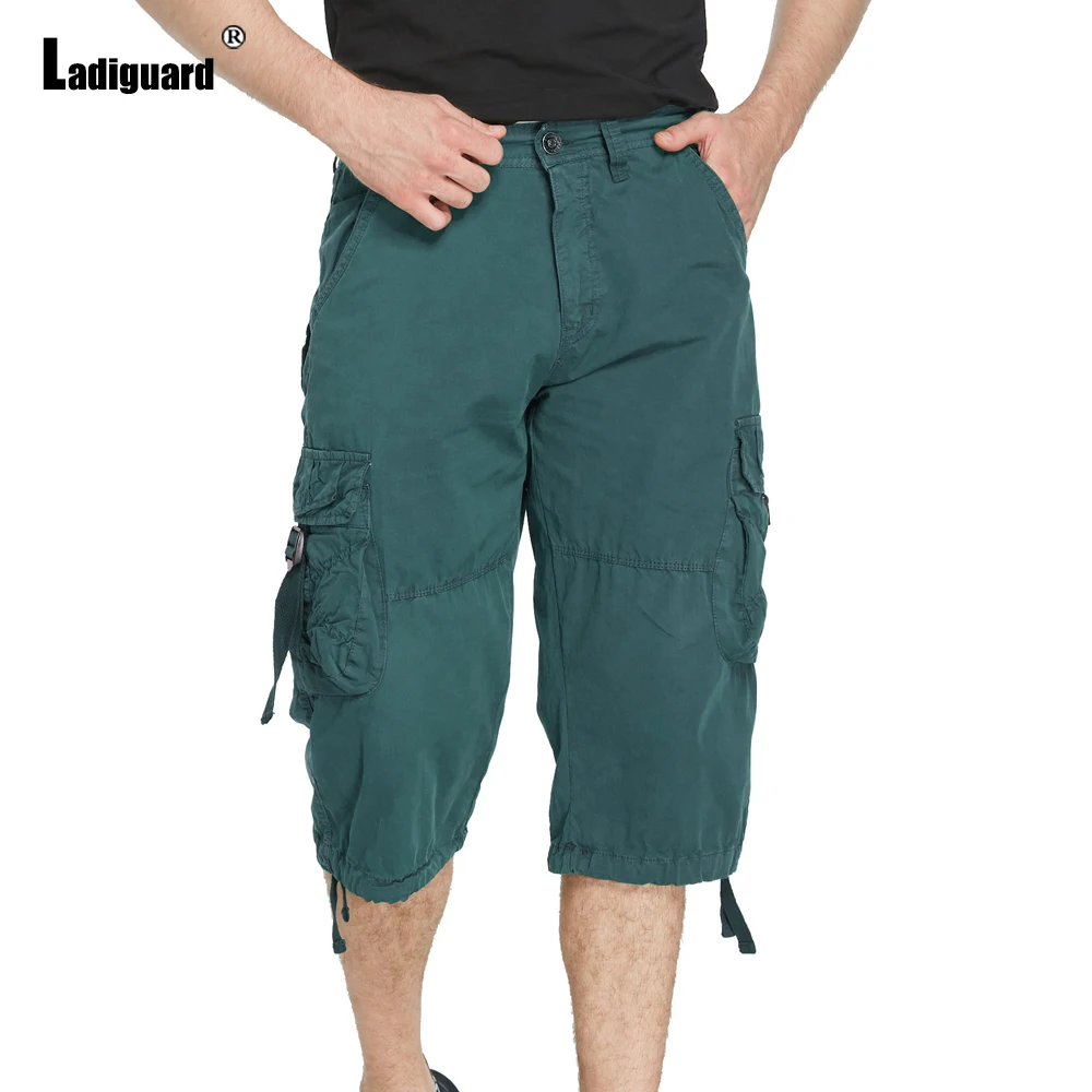 

Ladiguard Plus Size Men Cargo Shorts Khaki Gray Knee-length Pants with Pocket 2023 Summer Casual Street Half Pants Mens Clothing