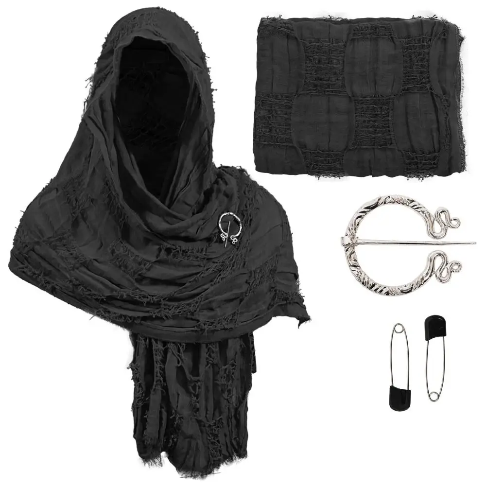 Fashion Medieval Style Medieval Cloak With Viking Brooch Beggar Style Hooded Shawl Scarf Scarf Cape Pop Culture Events - Image 4
