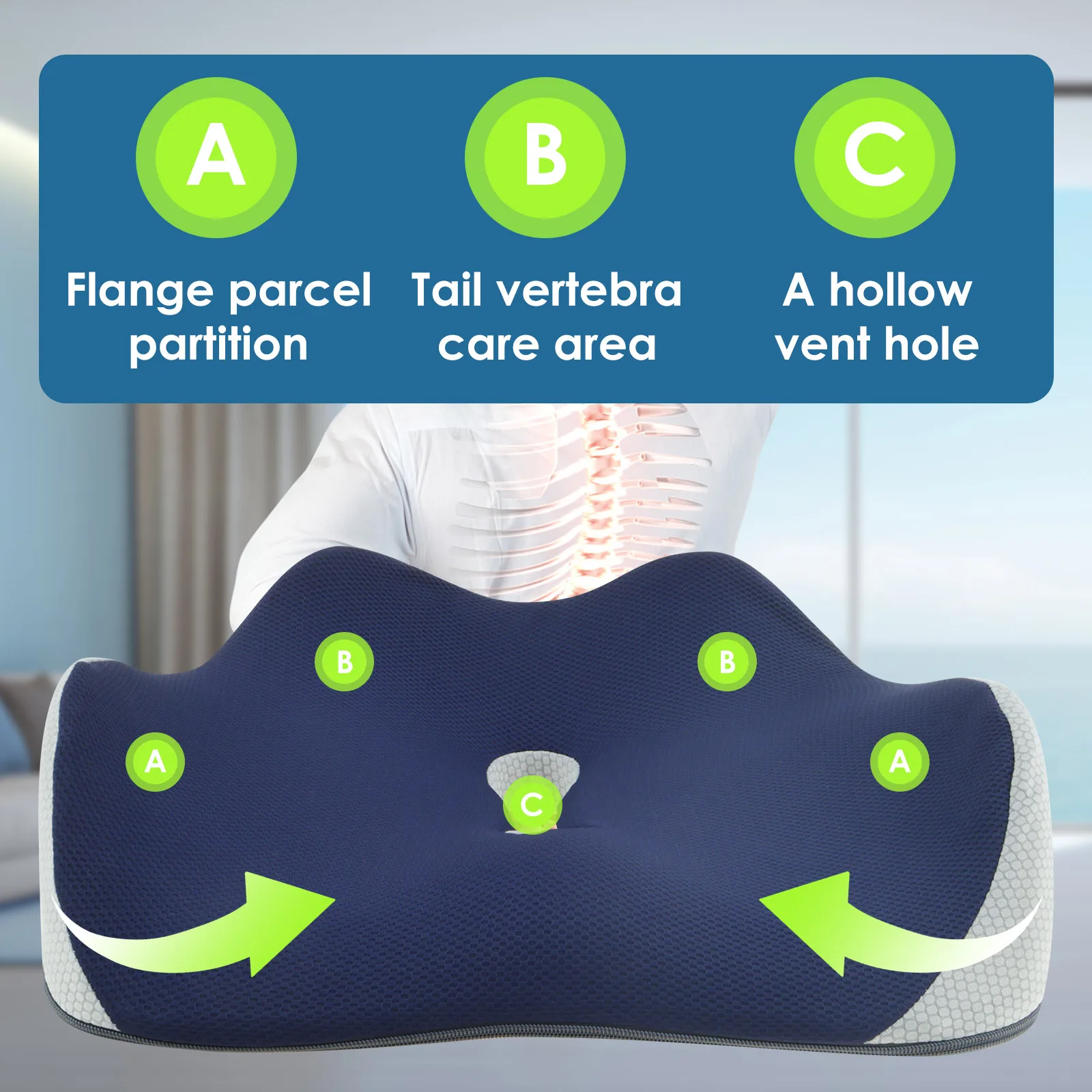 Memory Foam Seat Cushion Office Chair Cushion with Removable Cover Nonslip Breathable Car Seat Cushion for Reduce lumbar fatigue