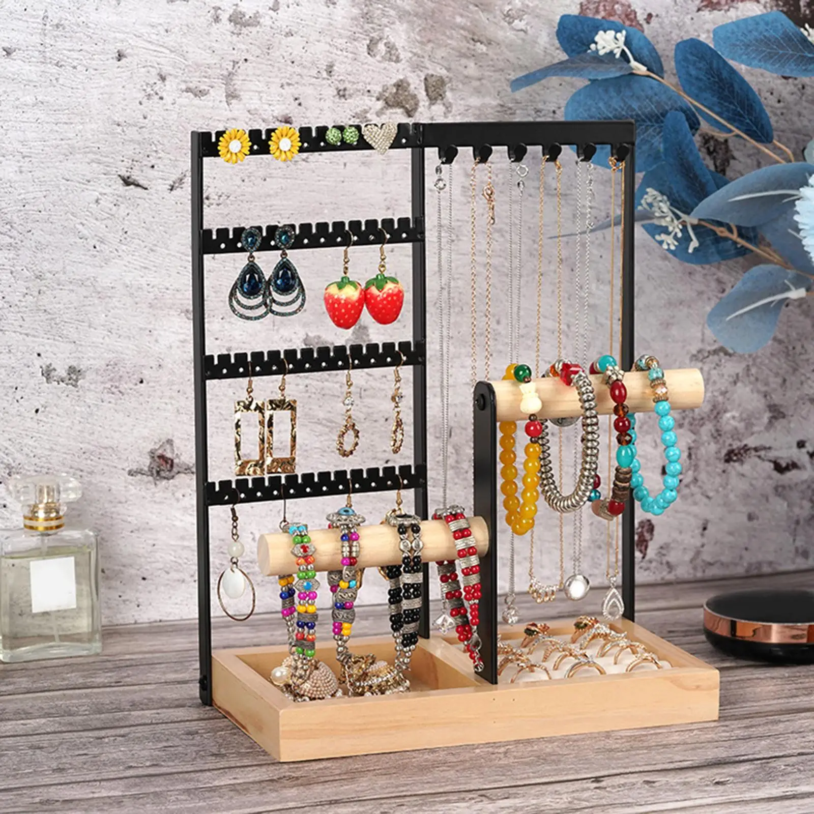 with Wooden Bases 4 Tiers Jewelry Display Rack Display Rack for Shopping Mall